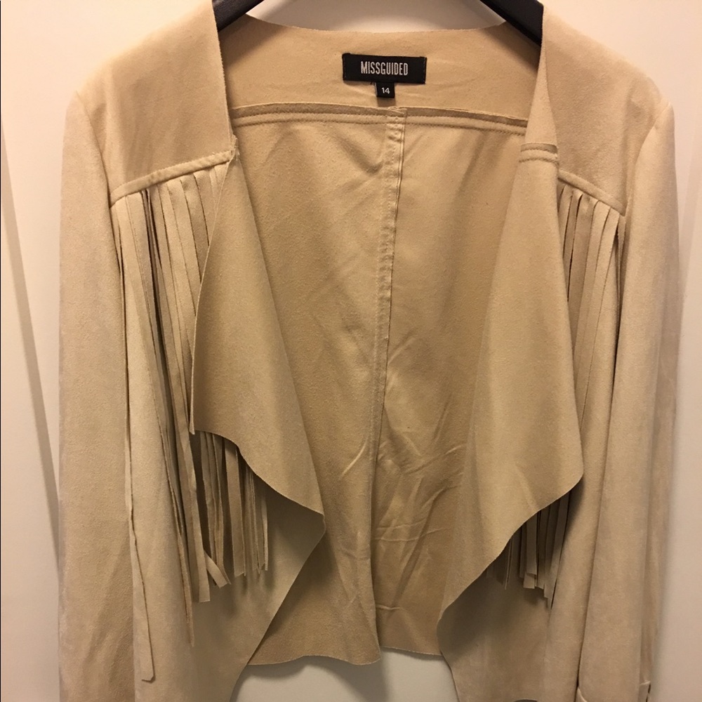 Missguided Faux Suede Fringe Jacket in UK Sizing